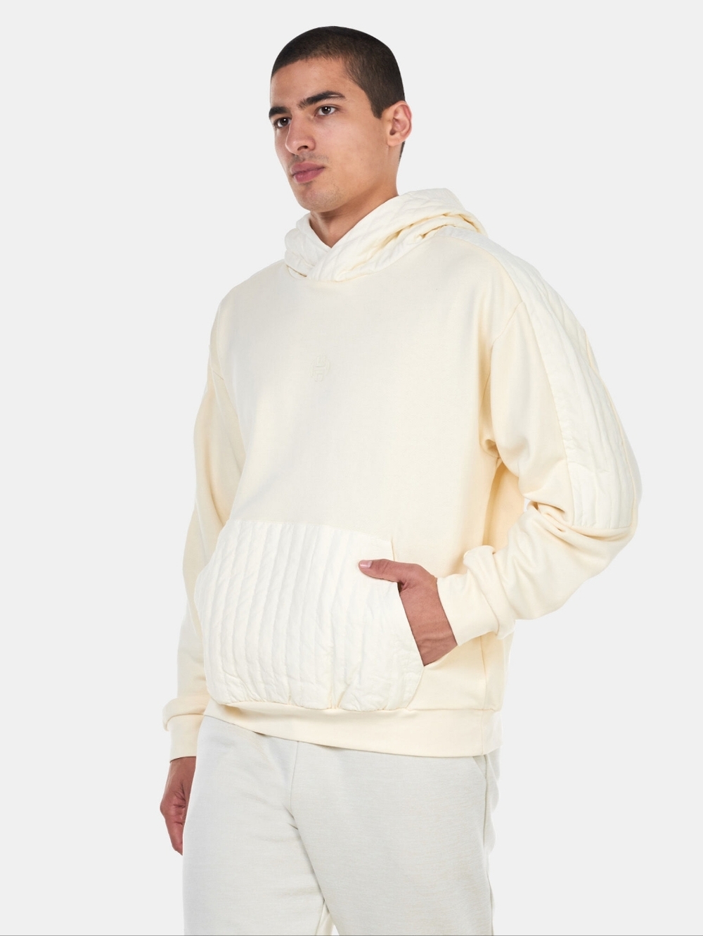 ADIDAS Harden Quilted Basketball French Tery Hoodie In Ivory Size L